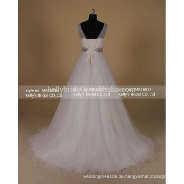 2016 wulstiges V-Ausschnittspitze-Hochzeitskleid Soem-Spitze-Nixe-Brautkleid